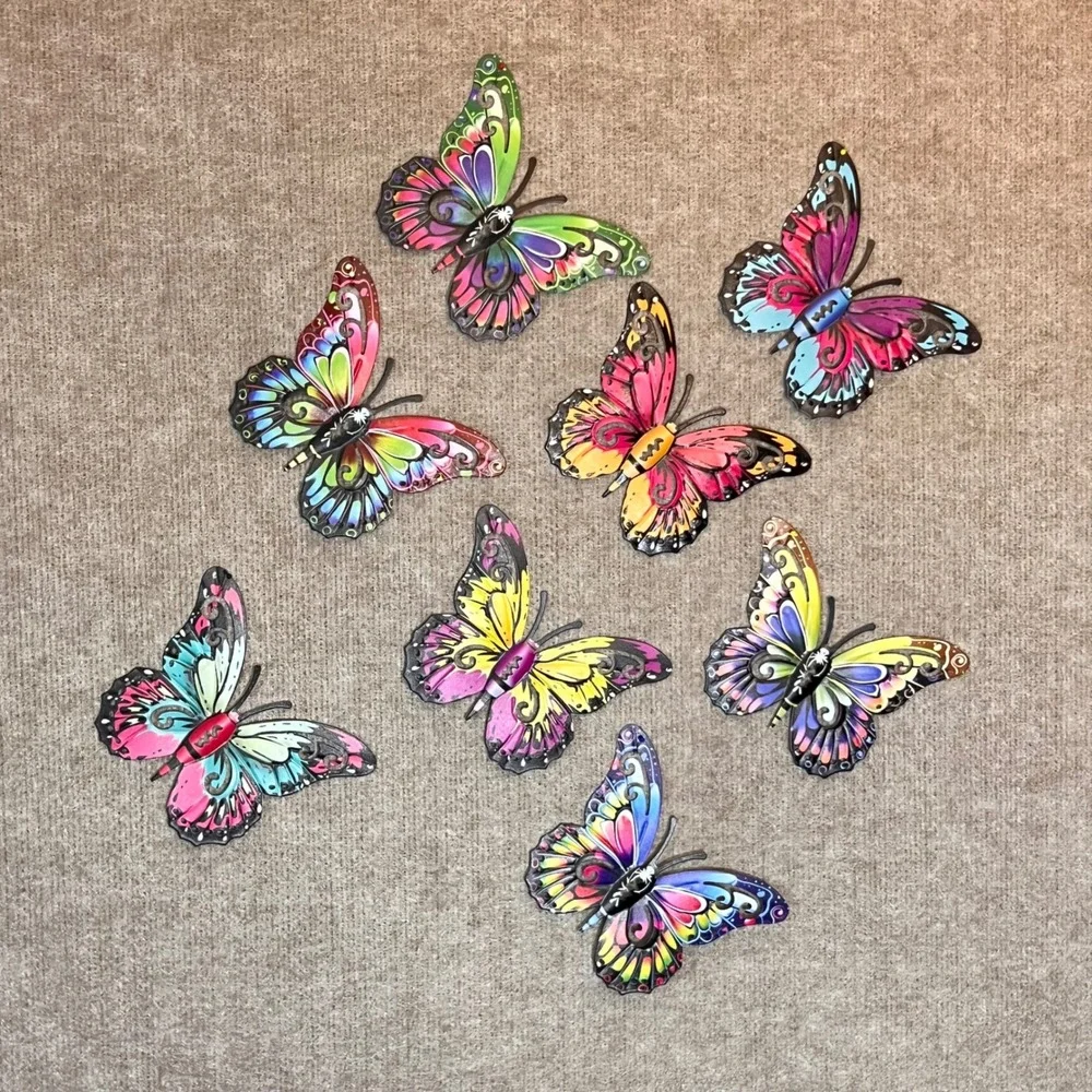 Butterfly Wall Decor Art 8pc Set Multi Color Metal Whimsical Garden Decor